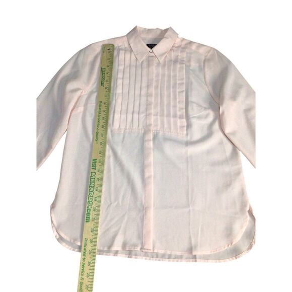 Talbots Pink Semi Sheer Pleated Tuxedo Style Button Down Blouse Size S Petite - Picture 6 of 9